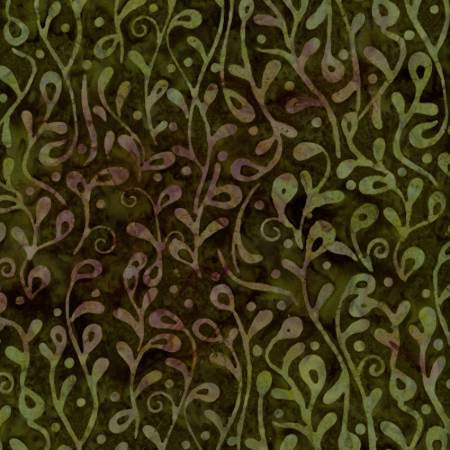 Multi Deep Quilt Fabric Green Pink Trailing Vines Batik MASB02-004