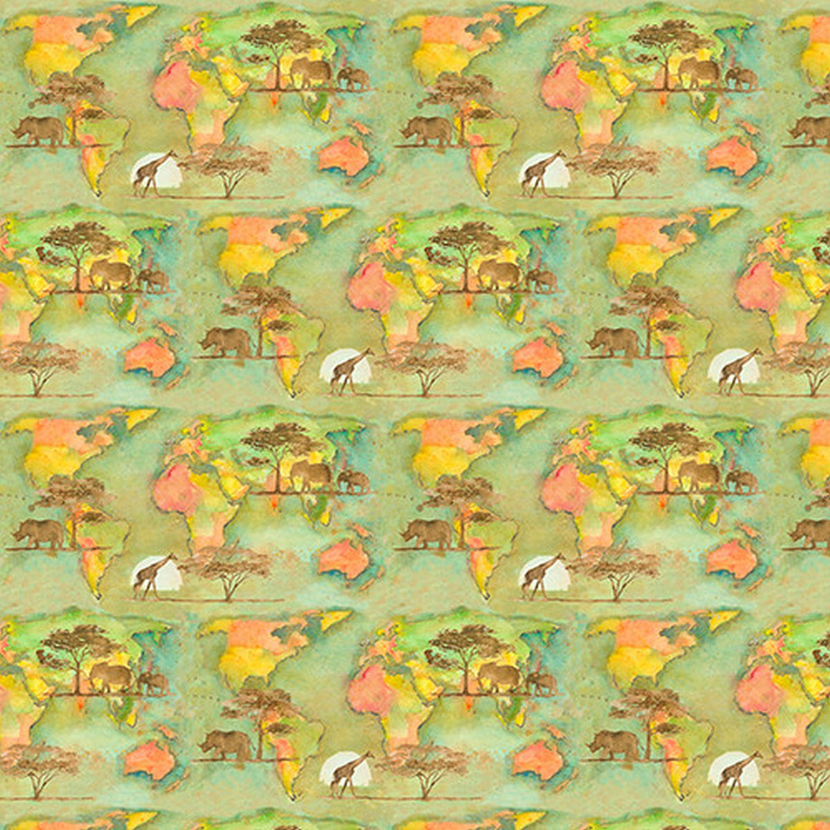 World Map Green Fabric 20178-GRN by John Keeling from Studio E by the ...