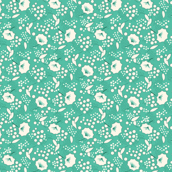 Aunt Grace Sew Charming Green Gladilus 30's Reproduction by Judie Rothermel R35118-Aqua from Marcus Fabrics by the yard