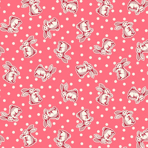 Aunt Grace Sew Charming Coral Bunnies 30's Reproduction by Judie Rothermel R35119-Coral from Marcus Fabrics by the yard.