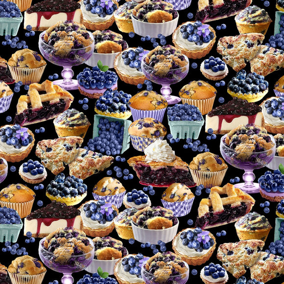 Blueberry Hill Black Blueberry Treats Fabric 12637-12 from Benartex by the yard