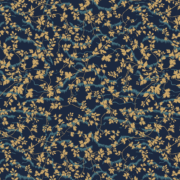 Bricolge Small Navy Vines & Leaves Fabric 98468-424 from Wilmington