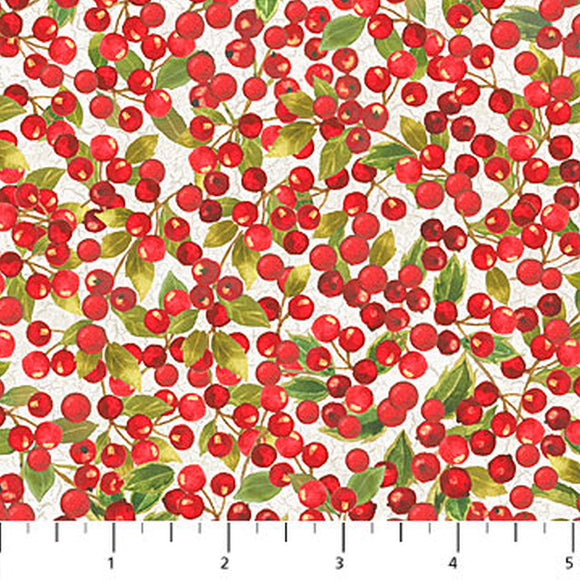 Cardinal Woods Cream Holly Berries Holiday Fabric 22838-11 from Northcott by the yard