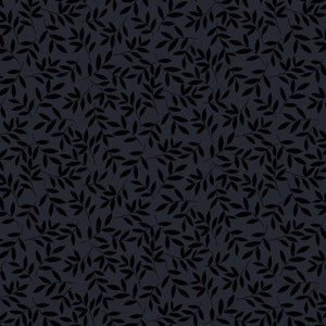 Essentials Black On Black Midnight Tossed Leaves Fabric 39128-999 from Wilmington by the yard