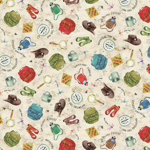 Explorer Beige Adventure This Way Fabric DDC10157-Beig from Michael Miller by the yard.
