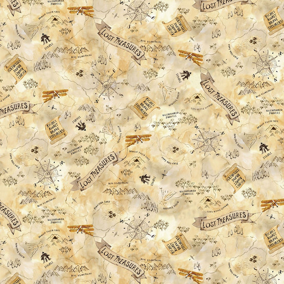Explorer Beige Lost Treasures Fabric DDC10158-Beig from Michael Miller by the yard