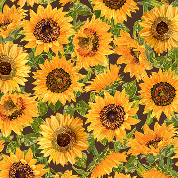 Fall Splendor Brown Sunflower Fabric 28401-A from Quilting Treasures by the yard