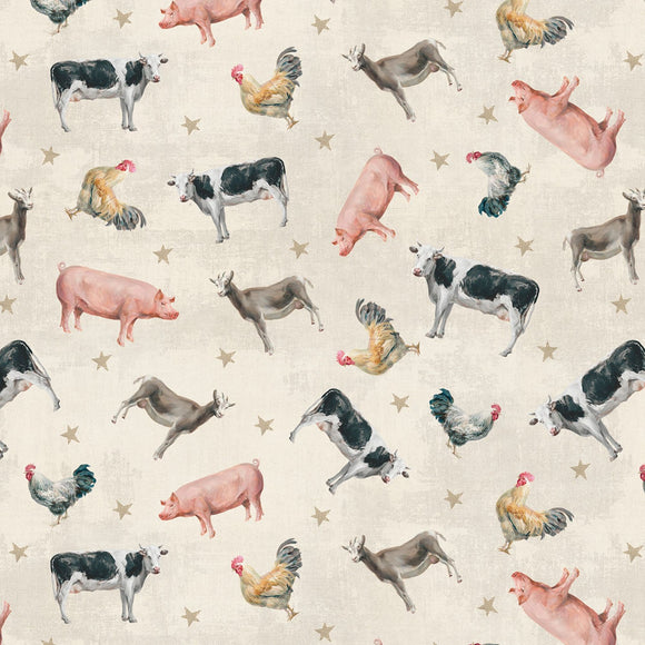 Farmhouse Chic Cream Animals Fabric 89240-292 from Wilmington by the yard