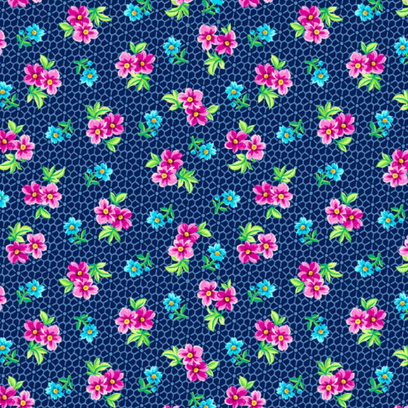 Floral Cache Blue Spaced Calico Fabric 28886-N  from Quilting Treasures by the yard