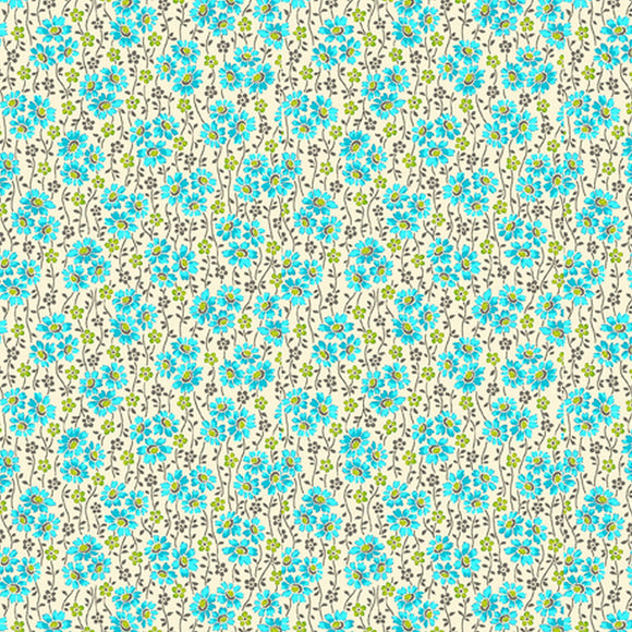 Floral Cache Teal Calico Floral Fabric 28887Q from Quilting Treasures by the yard