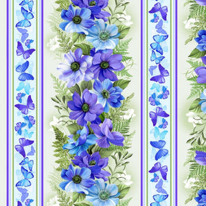 Floral Garden Fantasy Blue Floral Stripe CX10234-BLUE from Michael Miller by the yard