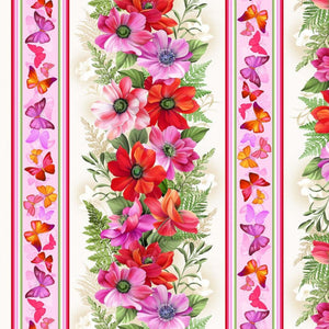 Floral Garden Fantasy Red Floral Stripe CX10234-REDX from Michael Miller by the yard