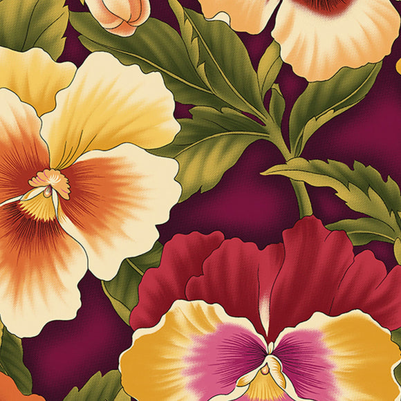 Flower Festival Pansies Burgundy Flame Fabric 3013-87 from Benartex by the yard