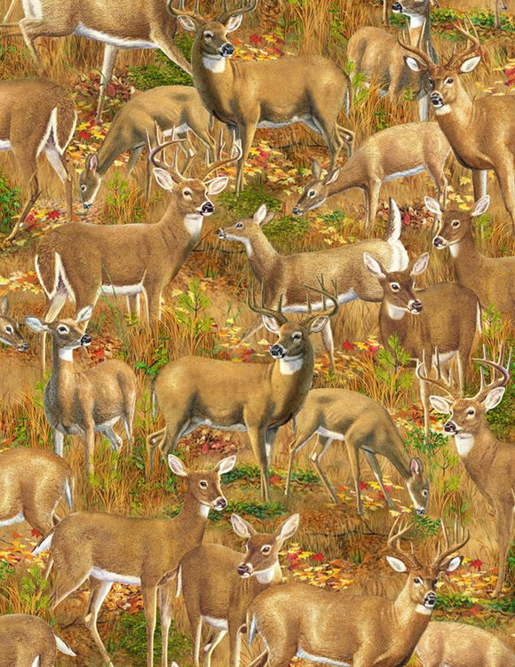 Forest Light Packed Deer Fabric 10155-827 from Wilmington by the yard