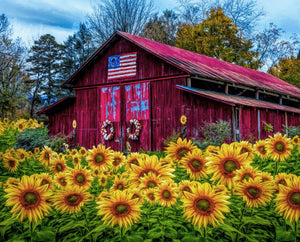 Four Seasons 36" x 44" Barn In Sunflowers Panel AL50271C1 from David Textiles by the panel