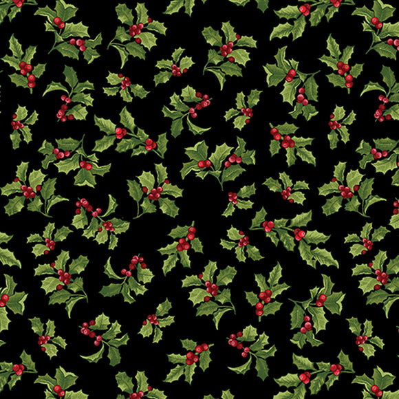 Joy Of The Season Black Holly Fabric 13096-12 from Benartex by the yard