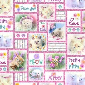Kitty Glitter Pink Patches Kitty Fabric 4338-22 from Studio E by the yard