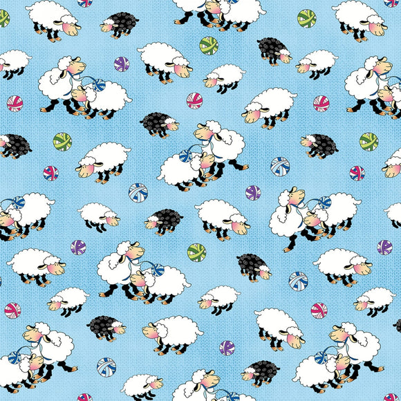 Knit chicks Blue Sheep Allover Fabric 1456-11 from Henry Glass