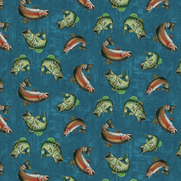 Lake Adventure Blue Fish Toss Fabric 90516-474 from Wilmington 