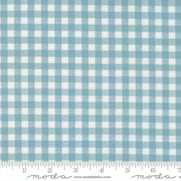 Leather Lace Amazing Grace Tran Blue Gingham Fabric 7406-16 by Cathe Holden from Moda by the yard