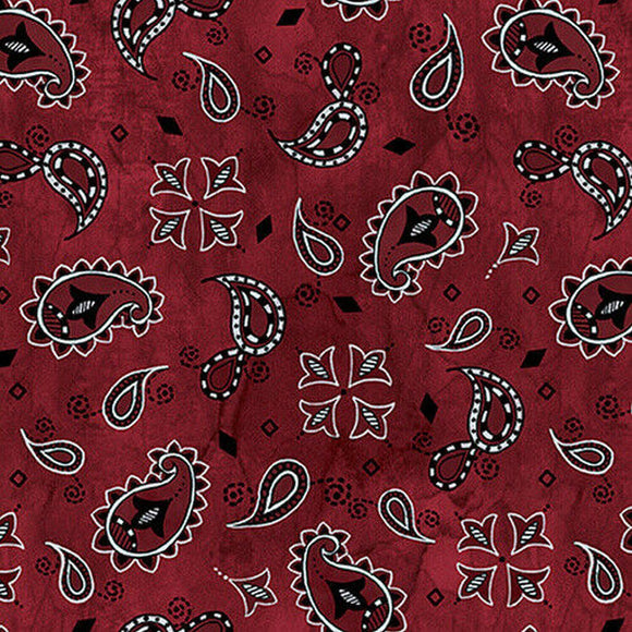 My Hero Wears Cowboy Boots Wine Bandana Fabric 1988-83 from Blank Quilting by the yard