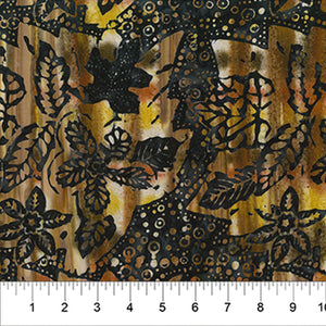 Painted Leaves Black Leaves Fall Batik Fabric 80362-52 from Banyan Batiks by the yard