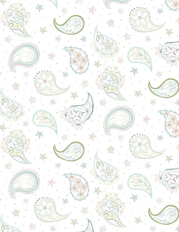 Blissful Paisley Contour White Fabric 3017-27648-173 by Danielle Leone from Wilmington