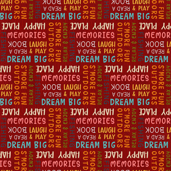 S'More Fun Outdoor Red Camping Words Fabric 9957-88 from Henry Glass by the yard