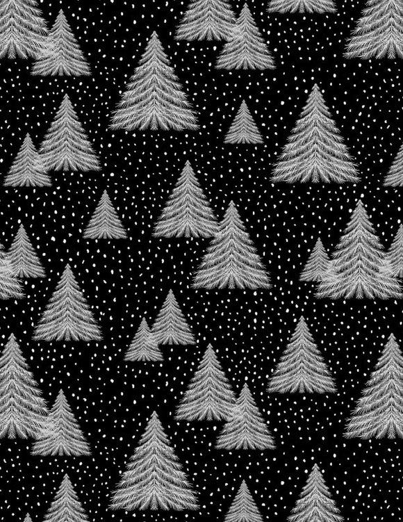 Snowy Tidings Black Snowy Trees Fabric 32078-991 from Wilmington by the yard