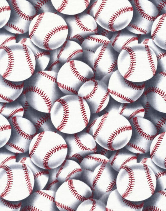 Sports White Baseballs Fabric C2159 from Timeless Treasures by the yard.