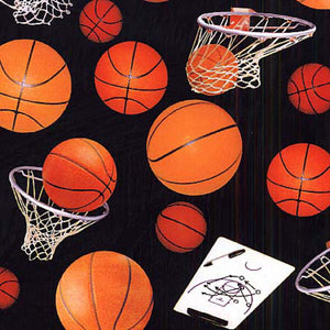 Sports Black Basketballs & Hoops Fabric 132-Black from Elizabeth Studio by the yard