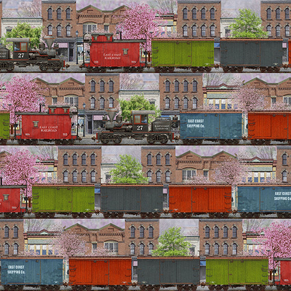 Steam In The Spring Train Boxcars 18720 from 3 Wishes by the yard