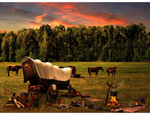 Sun Up to Sun Down Covered Wagon Digital Print S4833-151 from Hoffman by the panel
