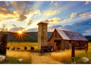 Sun Up To Sun Down 44" x 30" Red Barn Digital Panel 124689-83 from Hoffman by the panel