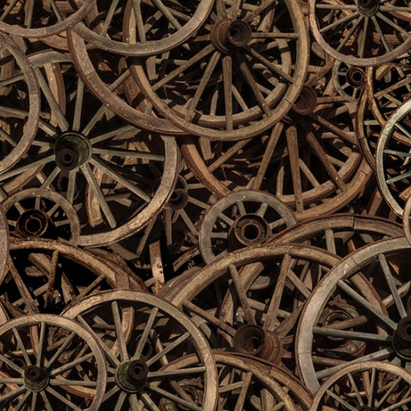 Sun Up To Sun Down Rusty Wheels Fabric R4691-700 from Hoffman by the yard