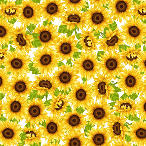Sunny Sunflowers Yellow Flowers On White Fabric 5574-46 from Studio E by the yard