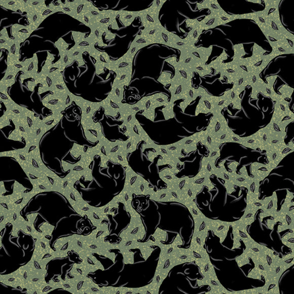 Timberland Bears Green Bear Silhouette Fabric 29105F from Quilting Treasures by the yard