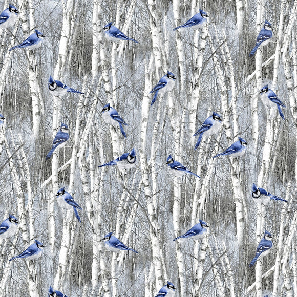 Winter Hike Blue Birds Fabric C7861 from Timeless Treasures by the yard