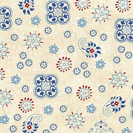 American Folk Cream floral Quilt Fabric 3214-44