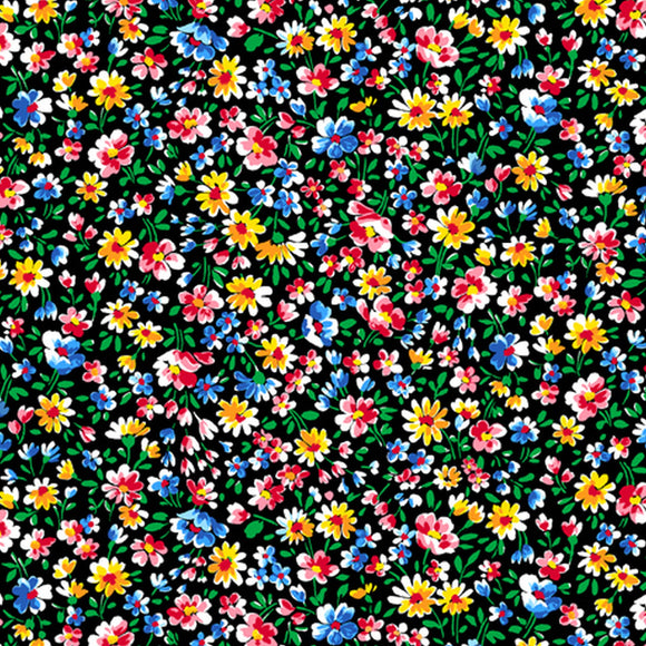 Floral Cache Packed Floral Black Fabric 28884J from Quilting Treasures