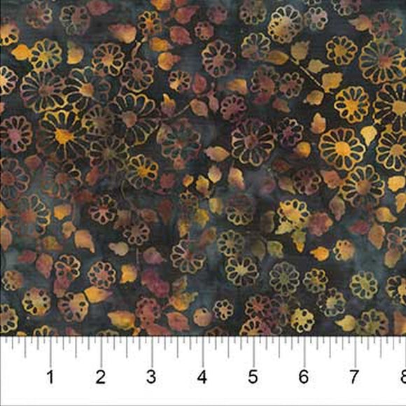 Pebbles and Daisies Dark Teal Batik Fabric 80851-64 from Banyan Batiks by the yard