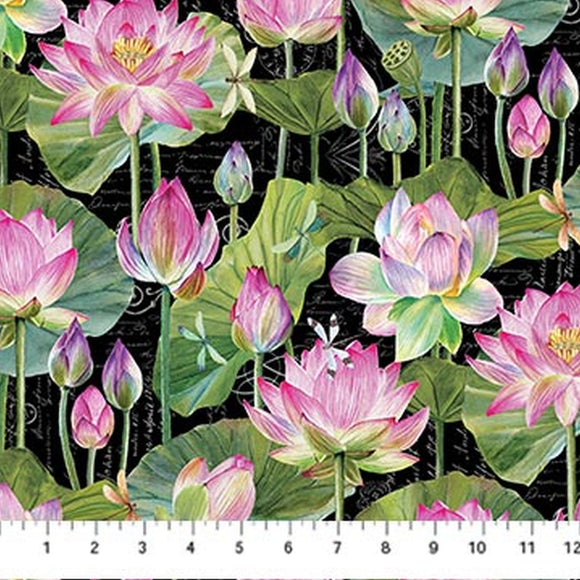 Water Lilies Black Floral Fabric DP25057-99 by Michel Design Works from Northcott 